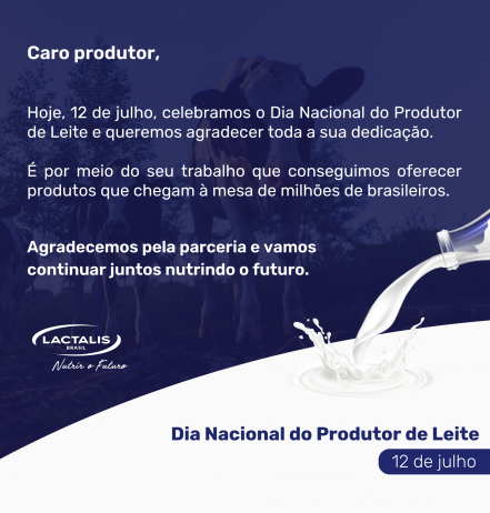 12 de Julho: Dia Nacional do Produtor de Leite