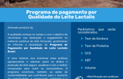 Lactalis lança nova tabela de bonificação por qualidade
