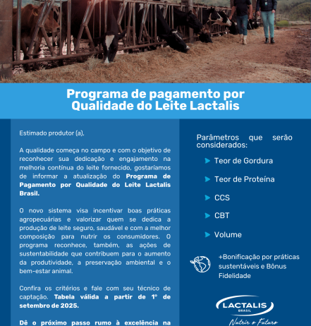 Lactalis lança nova tabela de bonificação por qualidade
