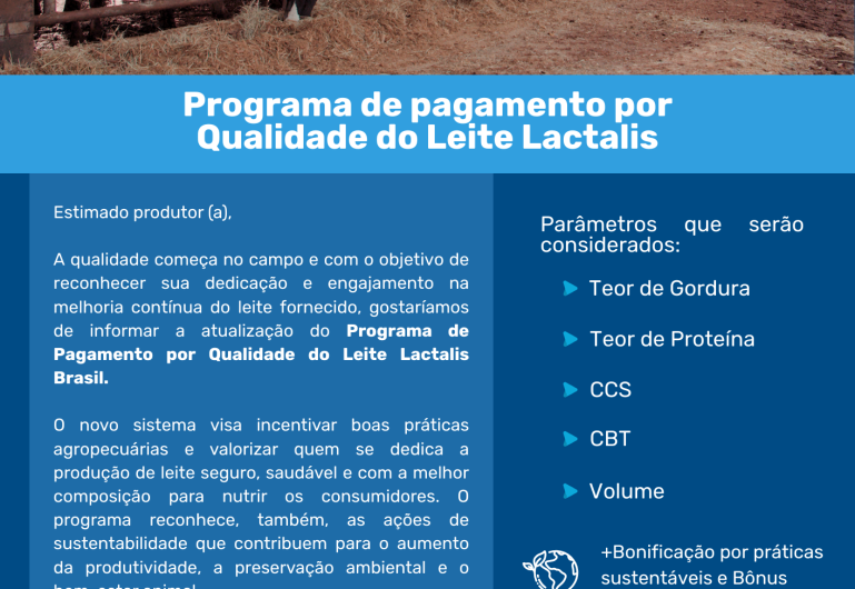Lactalis lança nova tabela de bonificação por qualidade
